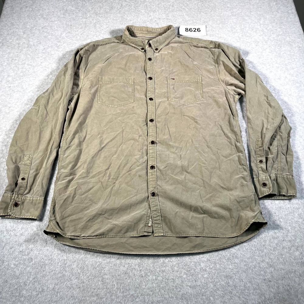Tommy Hilfiger Rugged Shirt Men 2XL Tan Cotton Collared Button Down Long Sleeve